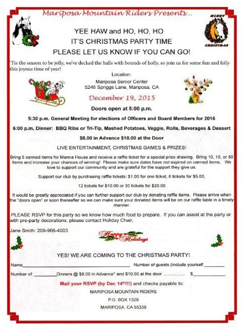 @)!% Mariposa Mountain Riders Xmas Party Flyer